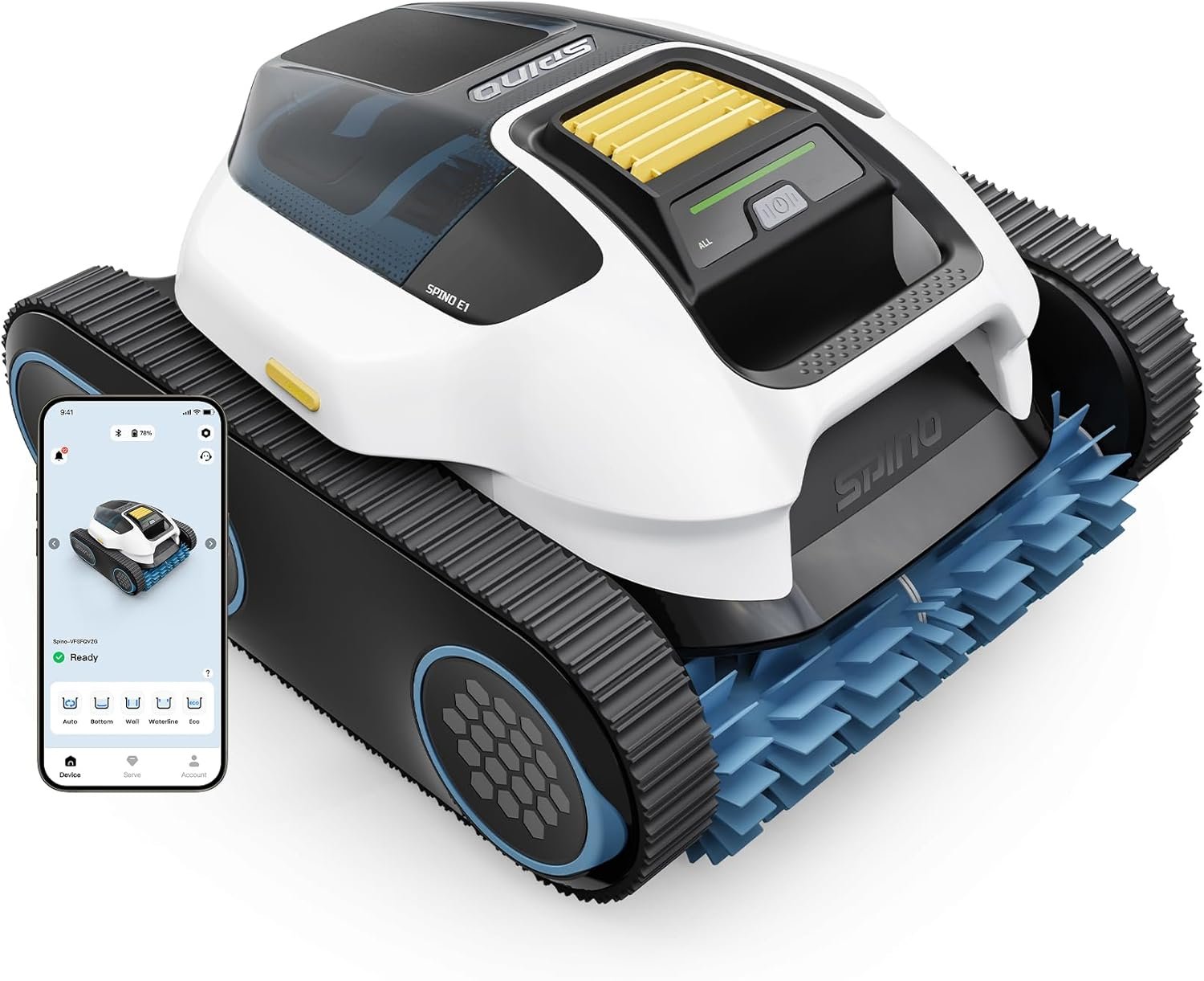 71o3gI-esaL._AC_SL1500_ Spino E1 (2026 Neu) Poolroboter Wand und Boden, Wasserlinienreinigung, 21950 LPH Max, Laufzeit von 210 Minuten, 5 in 1 kabelloser Poolsauger, Navigation SmartArc, App-Steuerung, für Pools mit 150 m² – Bild 1