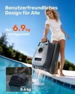 Gosvor (2026 Neu) Poolroboter Wand und Boden, Wasserlinie, Flachzone 4-in-1, Bis zu 200 Min. Laufzeit, Leichtgewicht 6,9 KG, 3μm Ultrafeiner Filter, Poolsuager Akku für Pools bis zu 200 m², Grau – Bild 5