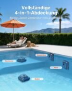 (2026 Neu) Gosvor Poolroboter Wand und Boden, Wasserlinie, Flachzone 4-in-1, Bis zu 200 Min. Laufzeit, Leichtgewicht 6,9 KG, 3μm Ultrafeiner Filter, Poolsuager Akku für Pools bis zu 200 m², Dunkelblau – Bild 2