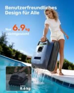 (2026 Neu) Gosvor Poolroboter Wand und Boden, Wasserlinie, Flachzone 4-in-1, Bis zu 200 Min. Laufzeit, Leichtgewicht 6,9 KG, 3μm Ultrafeiner Filter, Poolsuager Akku für Pools bis zu 200 m², Dunkelblau – Bild 5