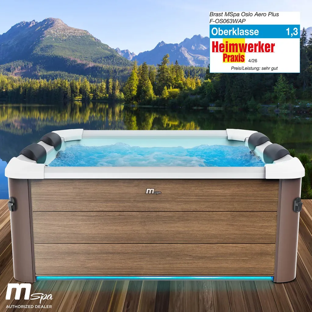 9163ae46b75c07bd50d2abc8465aefff BRAST Whirlpool MSpa Amber Aero Plus mit Fester Außenwand | 180x180x65cm für 6 Personen | 140 Massagedüsen | LED-Beleuchtung in 20 Farben – Bild 1