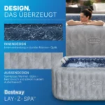 Bestway® LAY-Z-SPA® Energiespar-Whirlpool San Francisco HydroJet Pro™ mit App-Steuerung, für 7 Personen 230 x 230 x 71 cm, Marmor-Optik (Samtgrau) – Bild 10