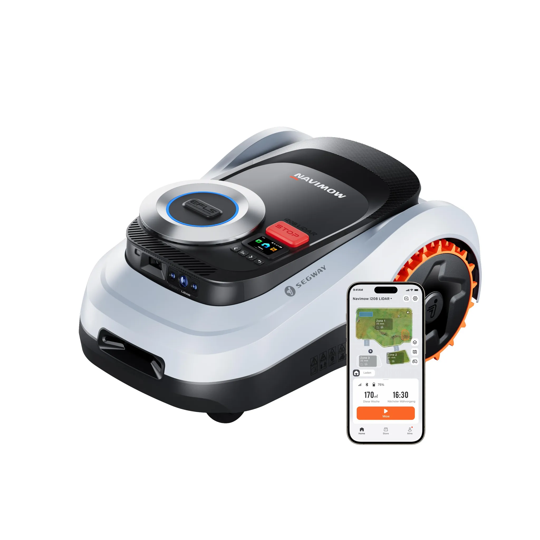 dd53d00af4bd8d5fc67b354bd3c6ddd6 Segway Navimow i208 LiDAR Mähroboter ohne Begrenzungskabel für 800 m², bis 45% Steigung, Solid-State LiDAR und Vision Dual System, Integriertes 4G – Bild 1