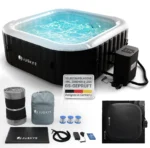 Juskys® Whirlpool SpaLuxe inkl. LED-Beleuchtung Schwarz/Weiß - 3000W, 130 Düsen, aufblasbar